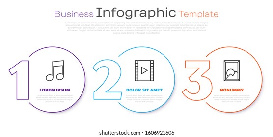 Set line Music note, tone, Play Video and Picture landscape. Business infographic template. Vector