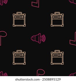 Set line Music note, tone, Guitar amplifier and Speaker volume on seamless pattern. Vector