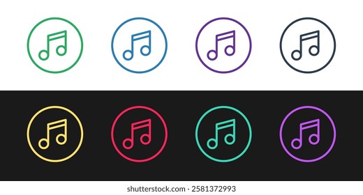 Set line Music note, tone icon isolated on black and white background.  Vector