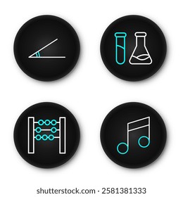 Set line Music note, tone, Abacus, Test tube and flask and Acute angle icon. Vector