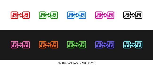 Fije la nota de la música, icono del tono aislado en el fondo blanco y negro.  Vector