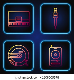 Set line Music player, Music CD player, Piano and Microphone. Gradient color icons. Vector