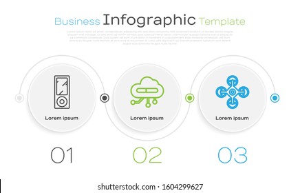 Set line Music player, Internet of things and Drone. Business infographic template. Vector