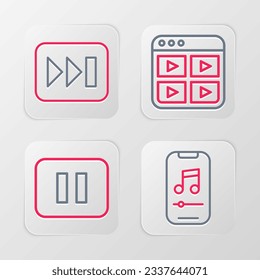 Fijar línea Reproductor de música, botón Pausar, lista de reproducción e icono Avanzar rápidamente. Vector