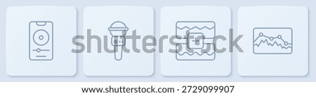 Set line Music player, wave equalizer, Microphone and . White square button. Vector