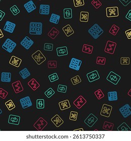 Set line Music playlist, Repeat button, or video editing and note, tone on seamless pattern. Vector
