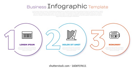Set line Music synthesizer, Harp and Music tape player. Business infographic template. Vector