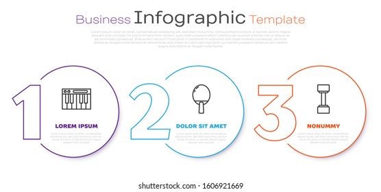 Set line Music synthesizer, Racket for playing table tennis and Dumbbell. Business infographic template. Vector