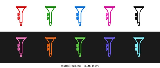 Set line Musical instrument drum and drum sticks icon isolated on black and white background.  Vector