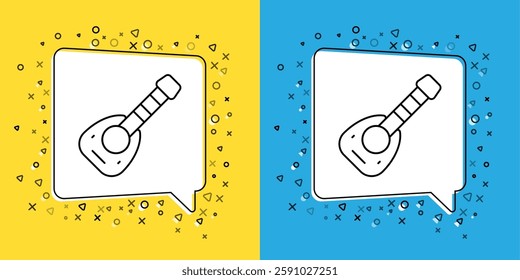 Set line Musical instrument lute icon isolated on yellow and blue background. Arabic, Oriental, Greek music instrument.  Vector