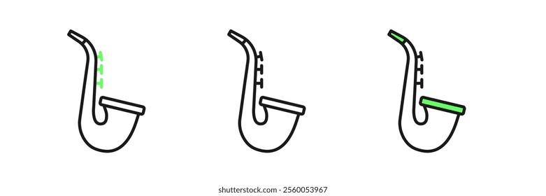 Set line Musical instrument saxophone icon isolated on white background.  Vector