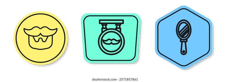 Set line Mustache and beard, Barbershop and Hand mirror. Colored shapes. Vector