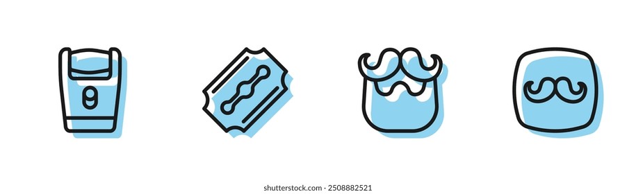 Set line Mustache and beard, Electric razor blade, Blade and Barbershop icon. Vector