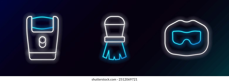 Set line Mustache and beard, Electric razor blade and Shaving brush icon. Glowing neon. Vector