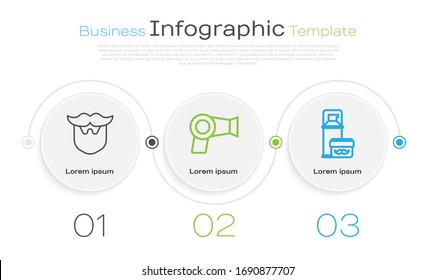 Set line Mustache and beard, Hair dryer and Shaving gel foam. Business infographic template. Vector