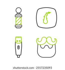 Set line Mustache and beard, Hair clipper, Human hair follicle and Classic Barber shop pole icon. Vector