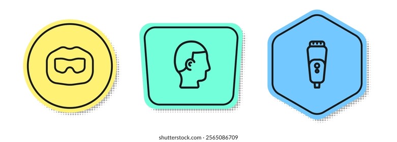 Set line Mustache and beard, Hairstyle for men and Electric razor blade. Colored shapes. Vector