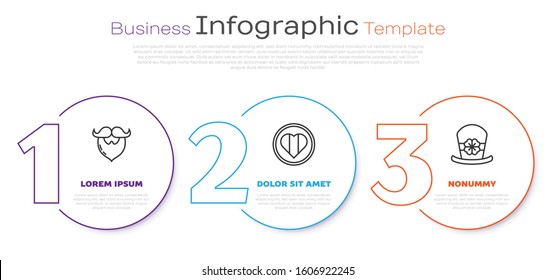 Set line Mustache and beard, Heart and Happy Saint Patrick day and Leprechaun hat and four leaf clover. Business infographic template. Vector