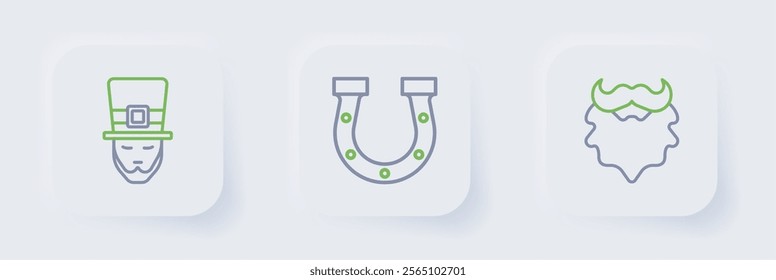 Set line Mustache and beard, Horseshoe and Leprechaun icon. Vector