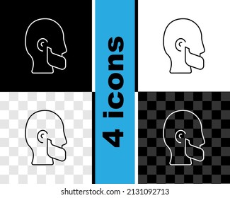 Set line Mustache and beard icon isolated on black and white, transparent background. Barbershop symbol. Facial hair style.  Vector