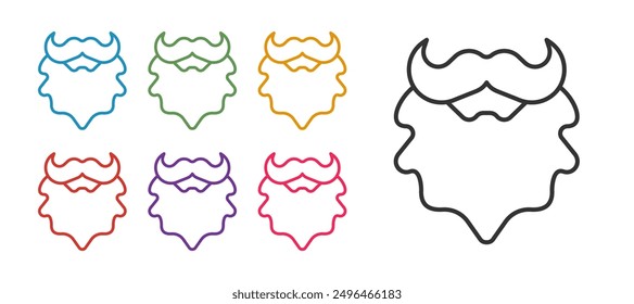 Set line Mustache and beard icon isolated on white background. Barbershop symbol. Facial hair style. Set icons colorful. Vector