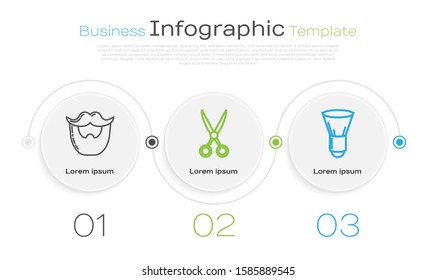 Set line Mustache and beard, Scissors hairdresser and Shaving brush. Business infographic template. Vector