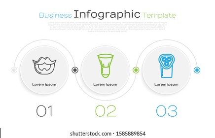 Set line Mustache and beard, Shaving brush and Electrical hair clipper or shaver. Business infographic template. Vector