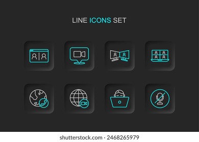 Set line Mute microphone, Freelancer, Video chat conference,  and  icon. Vector