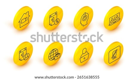 Set line Mute microphone, Freelancer, Online working, Time management, Video chat conference,  and camera Off home icon. Vector