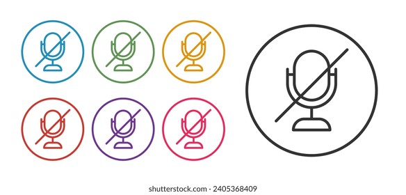 Set line Mute microphone icon isolated on white background. Microphone audio muted. Set icons colorful. Vector