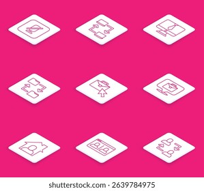 Set line Mute microphone, Online working, Video chat conference, Cloud storage document folder,  and  icon. Vector