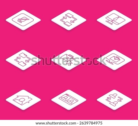 Set line Mute microphone, Online working, Video chat conference, Cloud storage document folder,  and  icon. Vector