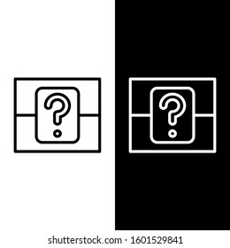 Set line Mystery box or random loot box for games icon isolated on black and white background. Question box.  Vector Illustration