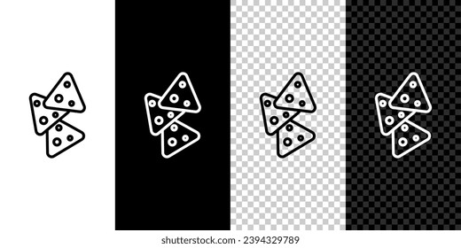 Set line Nachos icon isolated on black and white,transparent background. Tortilla chips or nachos tortillas. Traditional mexican fast food.  Vector