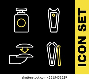 Set Linie Nagelschneider, Falsche Nägel und Tube von Hand Creme Symbol. Vektorgrafik