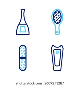 Set line Nail cutter, file, and Bottle of nail polish icon. Vector