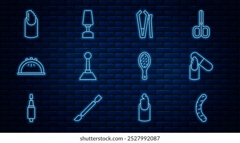 Fije la línea de lima de uñas, cortador, fresado para manicura, lámpara de manicura, uña rota e icono. Vector
