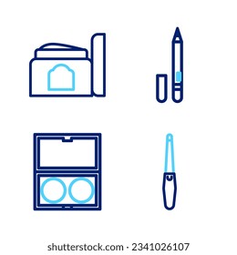 Fijar la línea de archivo Nail, polvo de maquillaje con espejo, Eyeliner, ceja y crema de tubo cosmético. Vector