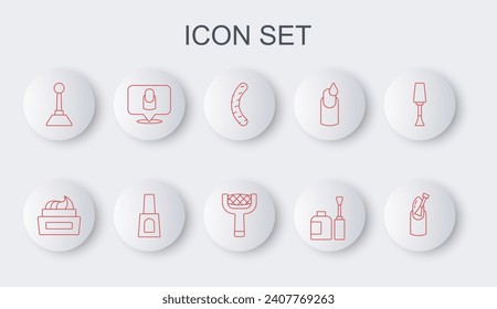 Set line Nail manicure, Bottle of nail polish, file, Milling cutter for, Manicure,  and  icon. Vector