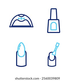 Set line Nail manicure, Bottle of nail polish and Manicure lamp icon. Vector