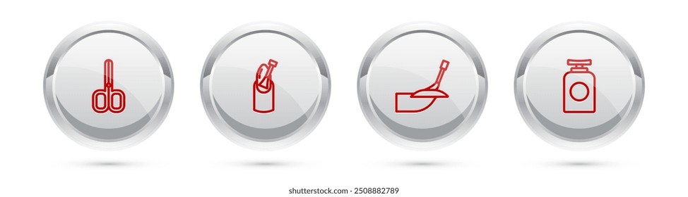 Set line Nail scissors, manicure, Manicure and Tube of hand cream. Silver circle button. Vector
