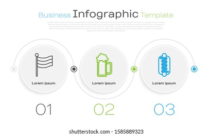 Set line National Germany flag, Glass of beer and Hotdog sandwich with mustard. Business infographic template. Vector