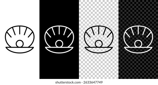 Set line Natural open shell with pearl icon isolated on black and white background. Scallop sea shell. Seashell sign.  Vector