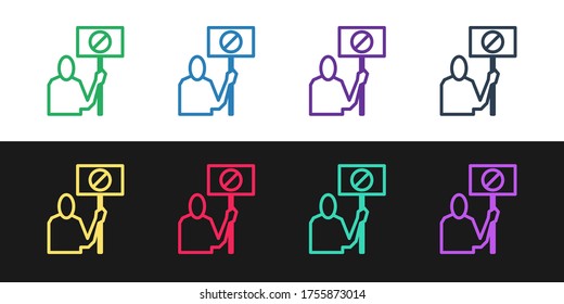 Set line Nature saving protest icon isolated on black and white background. Earth planet protection, environmental issues demonstration. Vector Illustration