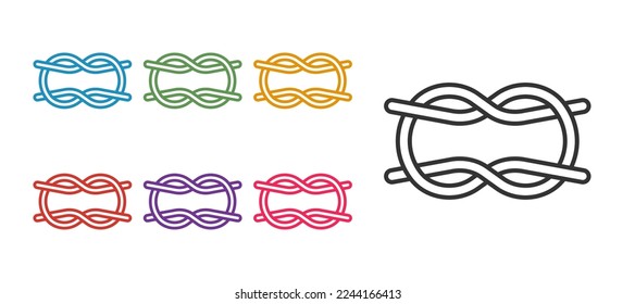 Set line Nautical rope Knoten Symbol einzeln auf weißem Hintergrund. Seien Sie im Knoten gefesselt. Stellen Sie die Symbole bunt ein. Vektorgrafik
