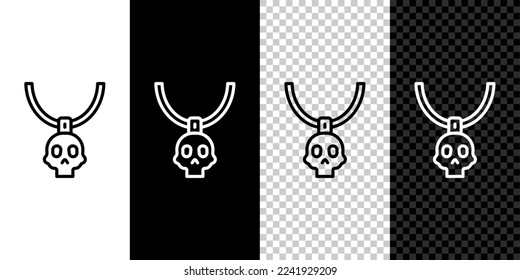Set line Necklace amulet icon isolated on black and white, transparent background.  Vector