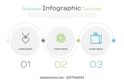 Set line Necklace with heart shaped pendant, Diamond and Shopping bag jewelry. Business infographic template. Vector