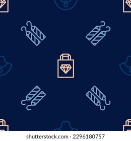 Set line Necklace on mannequin, Earrings and Shopping bag jewelry on seamless pattern. Vector