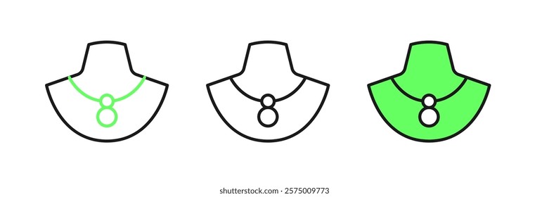 Set line Necklace on mannequin icon isolated on white background.  Vector