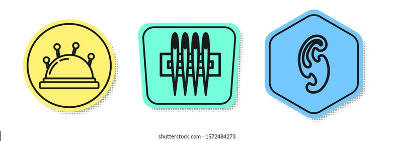 Set line Needle bed and needles, Needle for sewing and French curves. Colored shapes. Vector